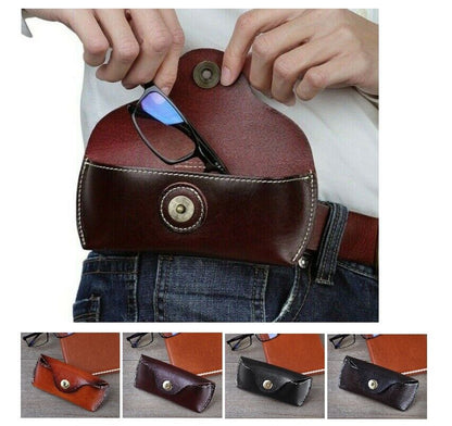 Men Women Glasses Cases Eyewear Holder Storage Box Pouch Leather Belt Bag 17x7cm