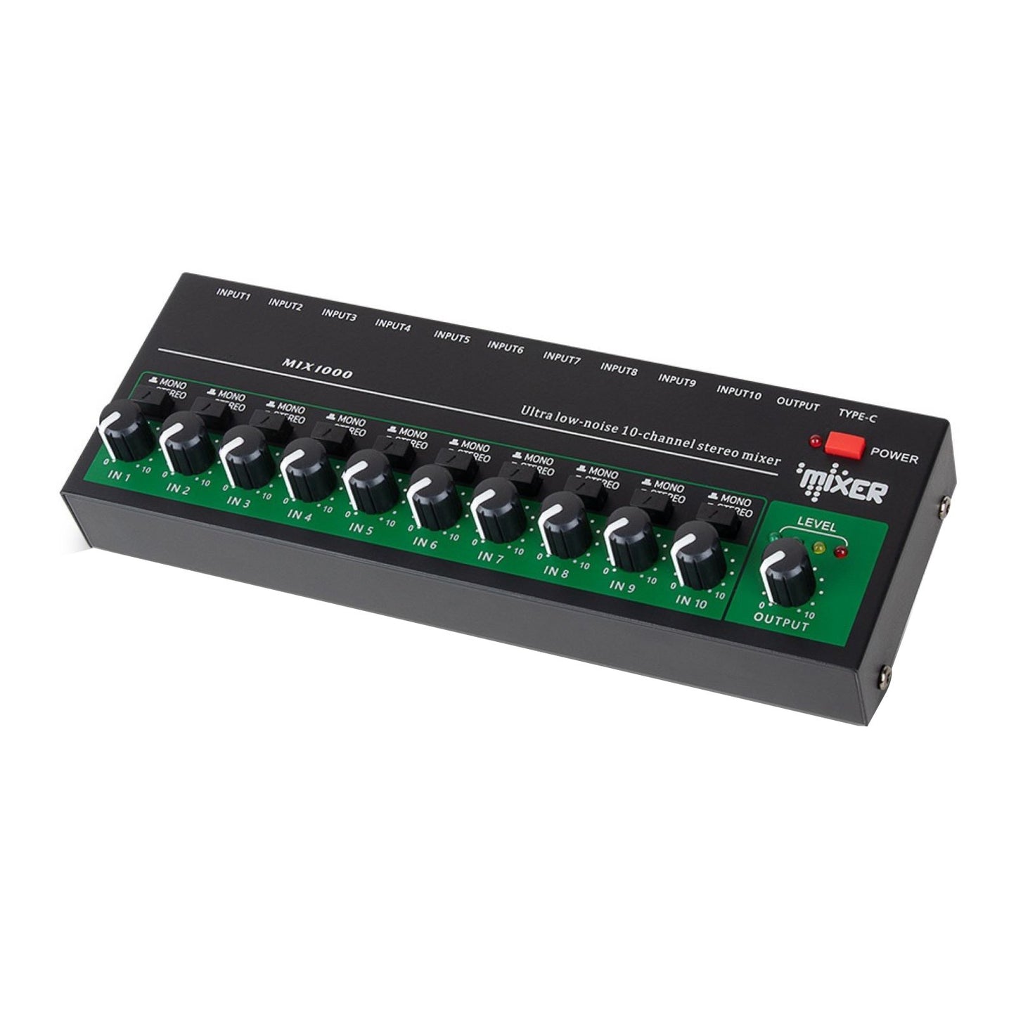 1 PC 10 Channel Stereo Mono Audio Mixer 6.35mm Input Output TRS/TS Jacks