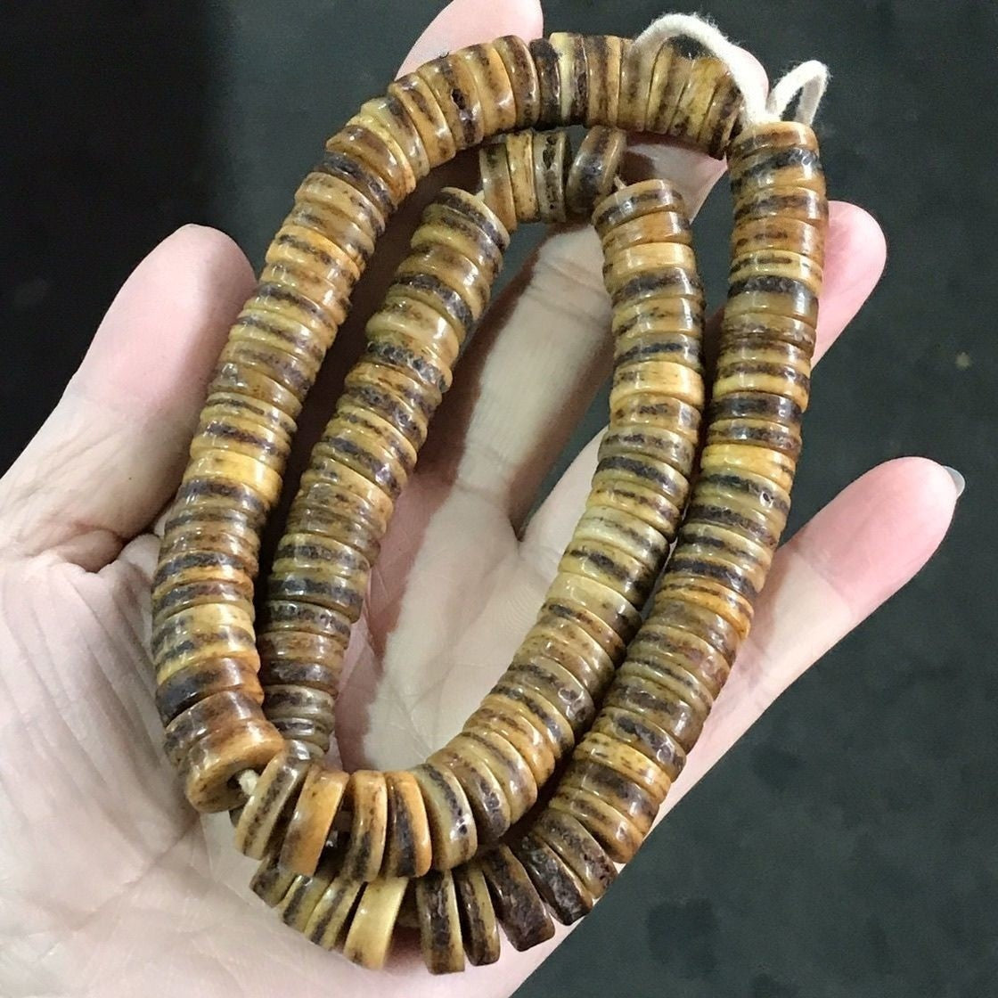 Genuine Tibetan Bone Prayer Beads - 12mm Old Antique Buddhist Mala Bracelet