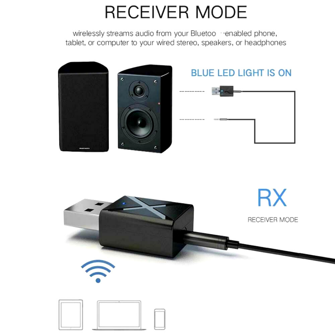 Transmisor de Audio Adaptador Receptor Estereo USB Bluetooth 5.0 PC TV Headphone