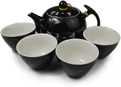 Porcelain Teapot 10oz Teacups Chinese gongfu tea wine set Ceramic Kettle Black