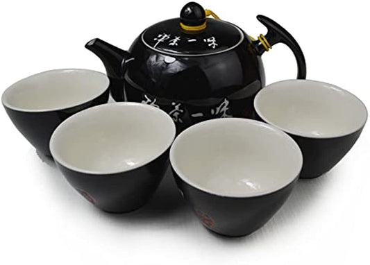 Porcelain Teapot 10oz Teacups Chinese gongfu tea wine set Ceramic Kettle Black