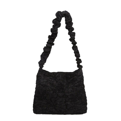 Pleated Shoulder Bag Underarm Purse Large Tote Zipper Handbag White/Black Pouch