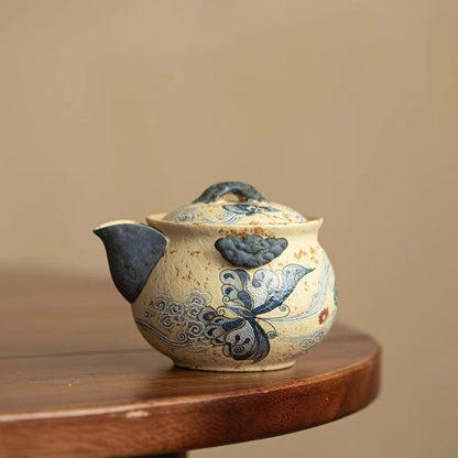 Flint Caramel Cloud Butterfly Ceramic Grip Teapot Kung Fu Tea Set