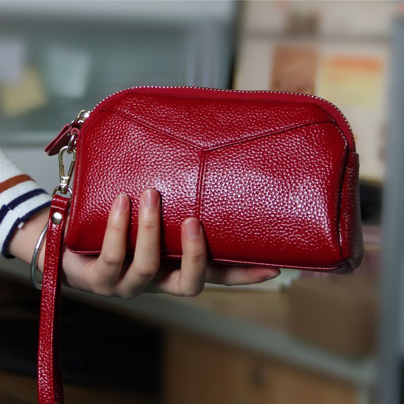 Cow Leather Women Day Clutch Bags Handbag For Women Lady Wristlet Solid Zipper