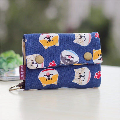 Handmade 3 Fold Fabric Wallet Short Zipper Purses Multi-function Bag Card Holder