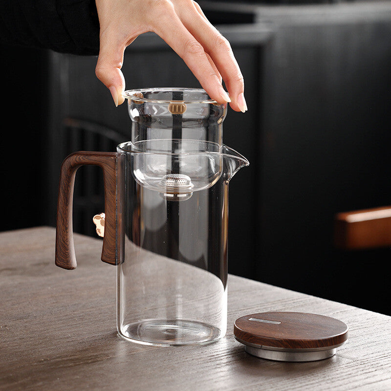 Boutique Tea Pot Matching Cup Glass Wood Handle Tea Tray Tea Water Separation