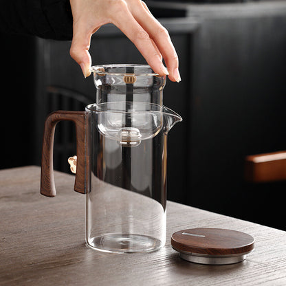 Boutique Tea Pot Matching Cup Glass Wood Handle Tea Tray Tea Water Separation