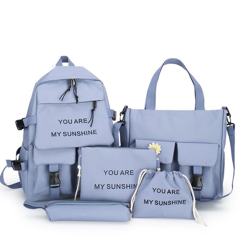 4 Pcs Set Women Backpack Laptop School Bags College Student Book Bag Rucksack