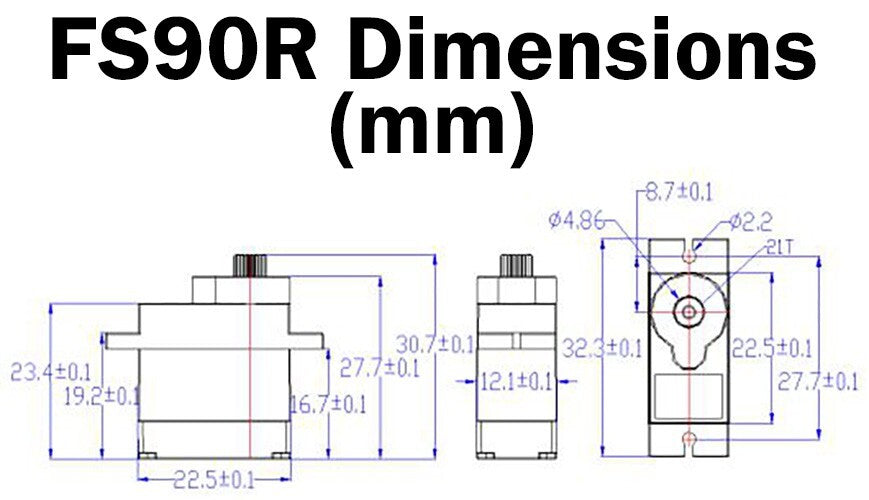 5 Pack FS90R Continuous Rotation Servo, Mini Size, 9g Weight, 32.6×12.5×27.3mm