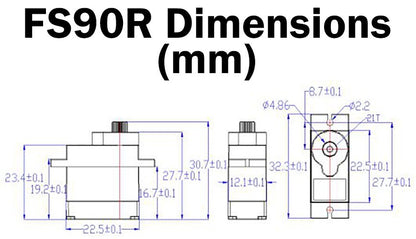 5 Pack FS90R Continuous Rotation Servo, Mini Size, 9g Weight, 32.6×12.5×27.3mm