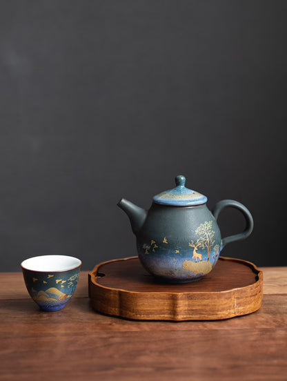 Embersceramic Ceramic Teapot Gold Deer Chinese Tea Pot