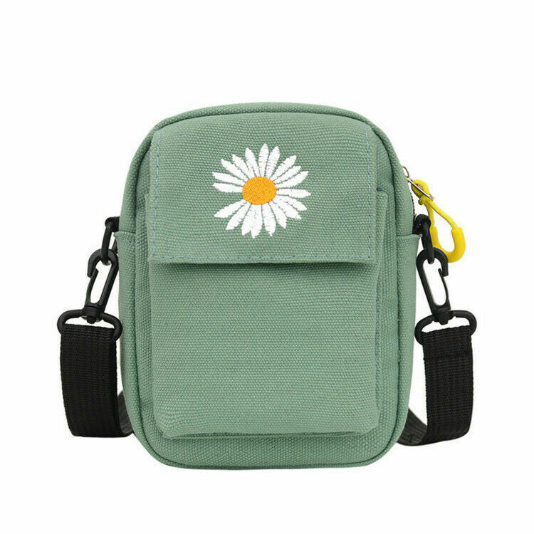 Women Shoulder Bag Cute Daisy Crossbody Bag Casual Tote Canvas Zipper Coin Purse