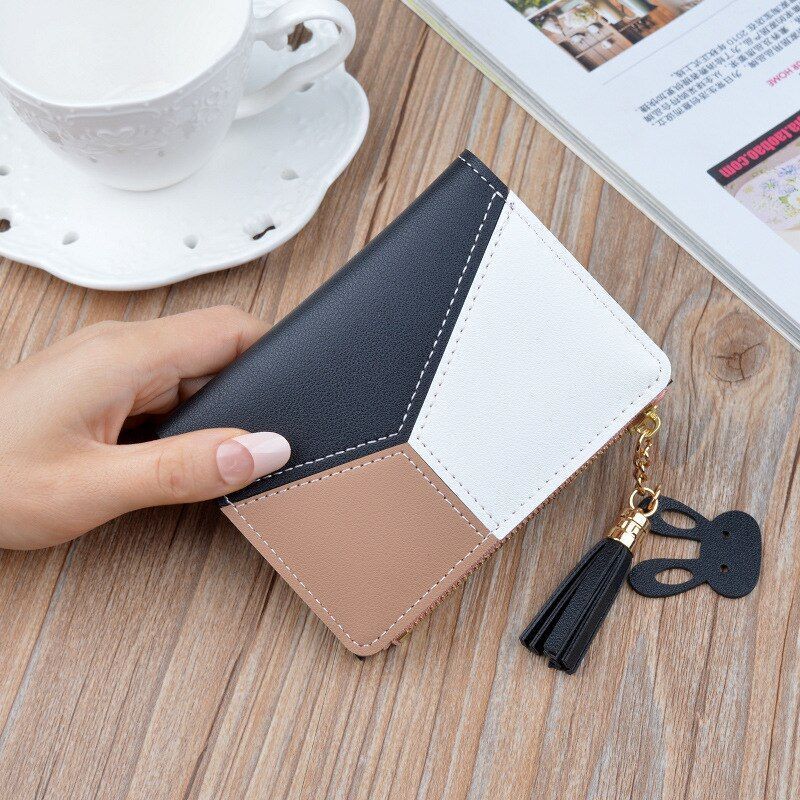 Geometric Wallet Pocket Purse Card Holder Pink Patchwork Money Bag 12*9*1.8 CM