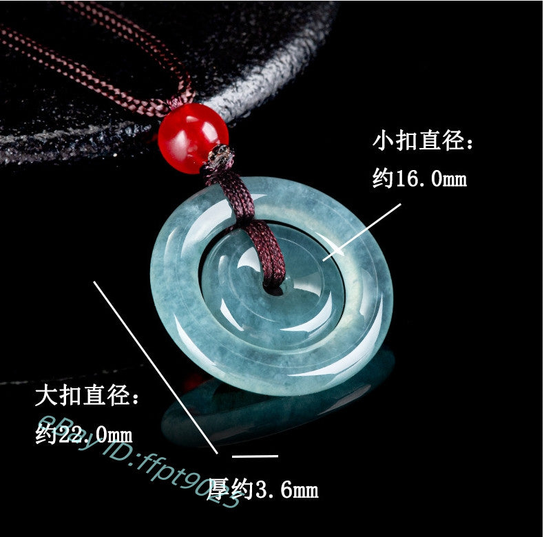Grade A Natural Blue Jade Jadeite Men Women Lucky Circle Peace Pendant Gift