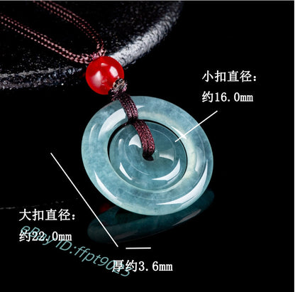 Grade A Natural Blue Jade Jadeite Men Women Lucky Circle Peace Pendant Gift