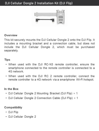DJI Cellular Dongle 2 Install Kit for Flip – Bracket & Cable – No Dongle