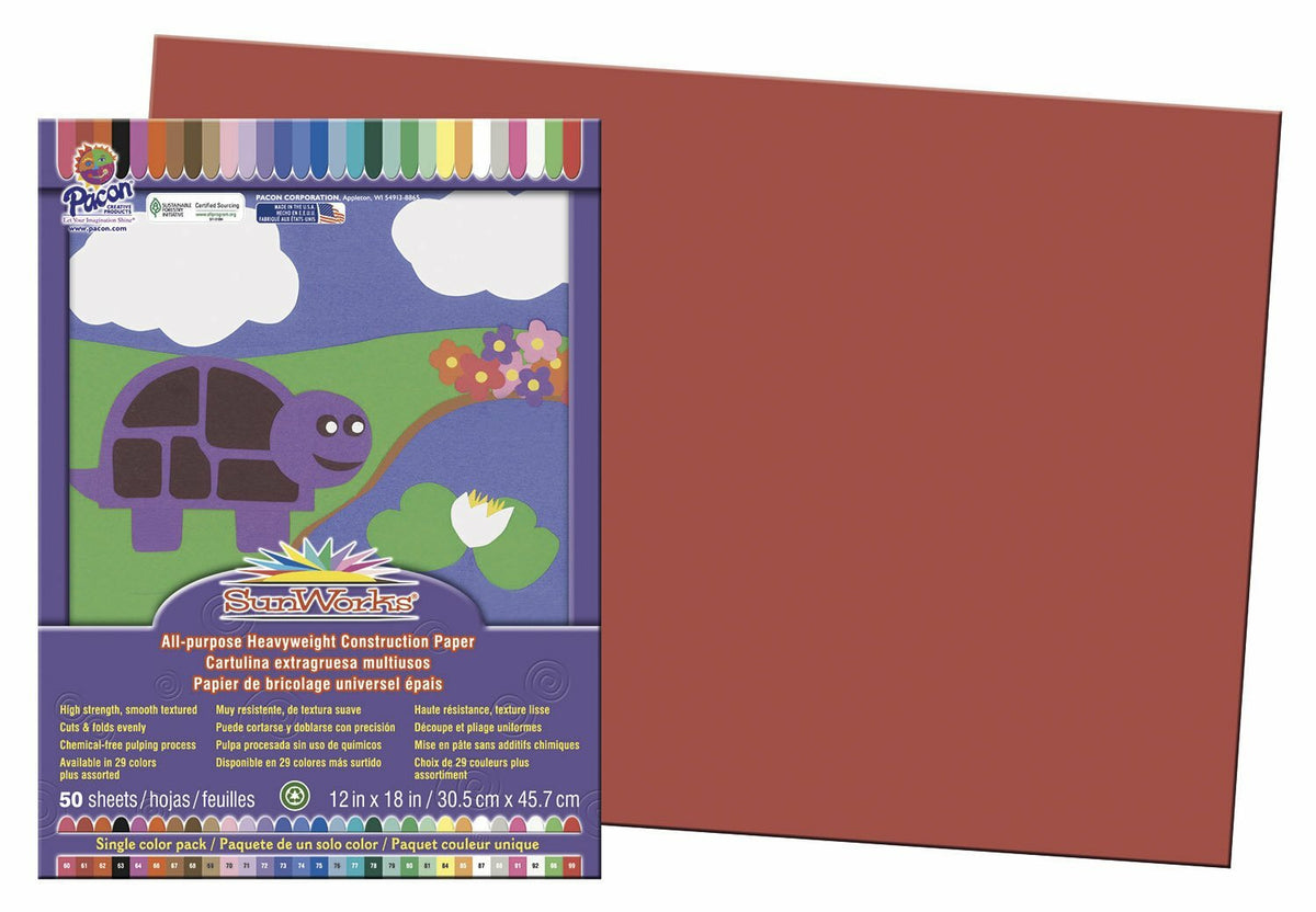 Sunworks PACP6107 Construction Paper, 12 x 18, Red, 50 Sheets/Pack