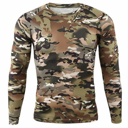 Camouflage T-shirt Outdoor Hiking Camping Military Tactical Long Sleeve Top M-XL