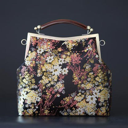 Vintage Flowers Shell Lock Bag Shoulder Crossbody Bag Handbags Purses Nylon 1 PC