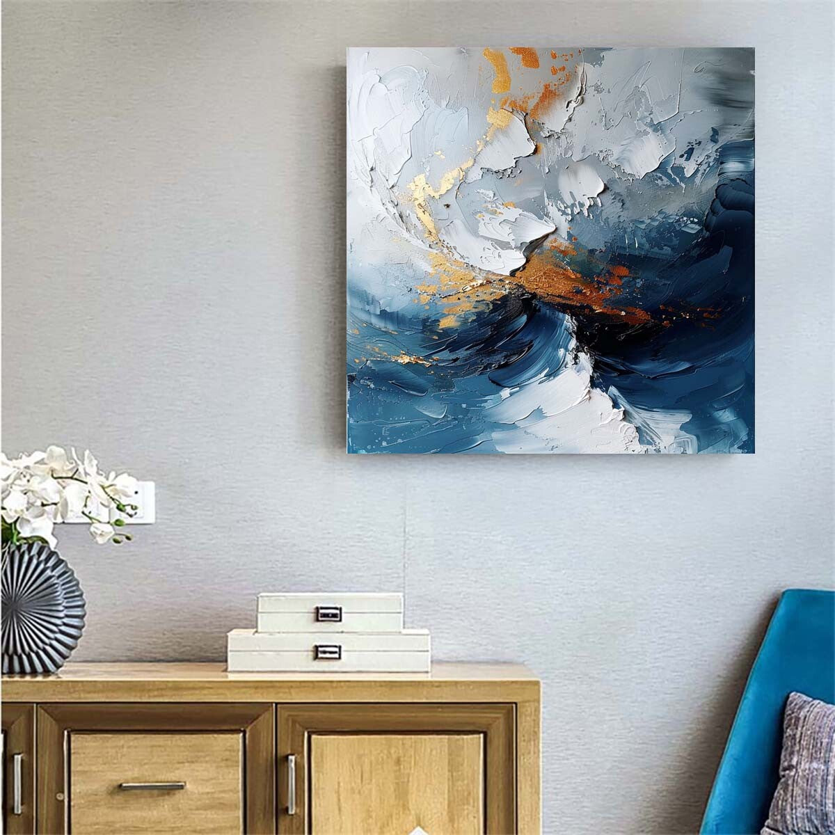 blue sea abstract oil painting hand painted on canvas Room Serenity 31in