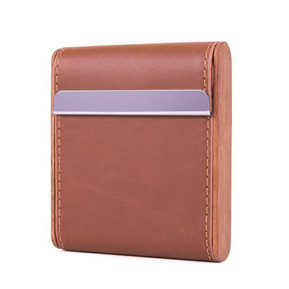 Cigarette Cases Solid Wood Leather Cigar Tobacco Holders Pocket Storage 9x10x2cm