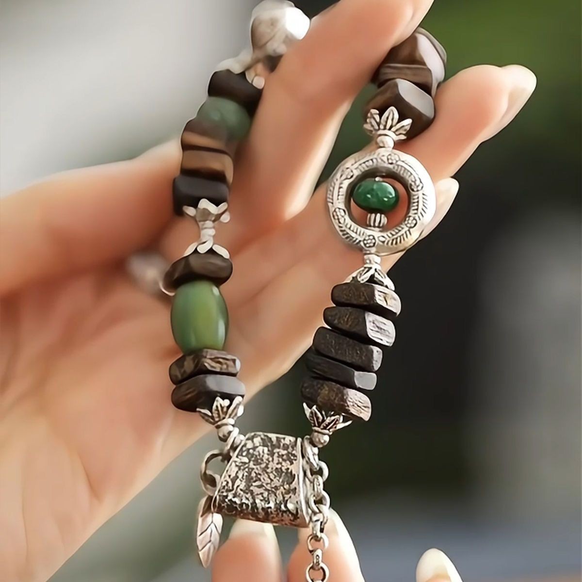 Agarwood Silver Axe Bracelet New Chinese Vintage Elastic Ethnic Bracelet