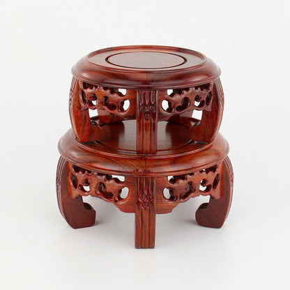 Mahogany Wood Carving Base Serving Tray Pedestal Square Teapot Display Stand