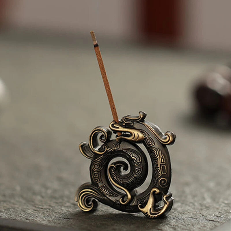 Sanskrit Incense Stick Burner Alloy Buddhist Tribute Meditation Dragon Engraving