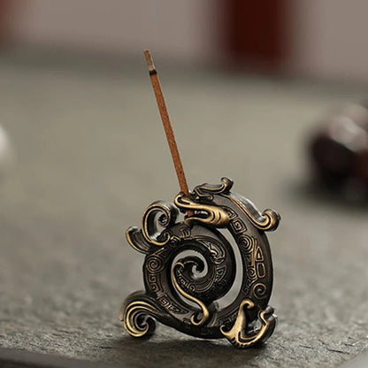 Sanskrit Incense Stick Burner Alloy Buddhist Tribute Meditation Dragon Engraving