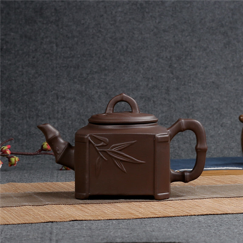 Chinese Yixing Zisha Clay Pottery Bamboo Leaf Auspicious Clay Pot 420Cc Teapot