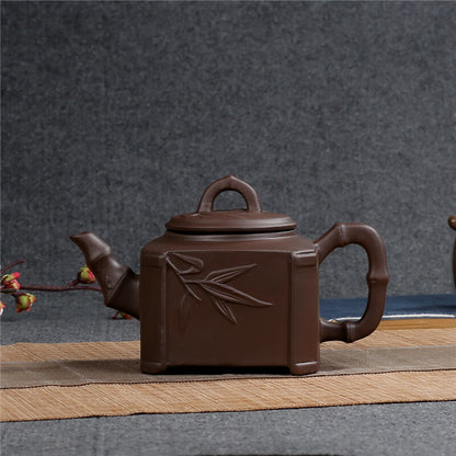 Chinese Yixing Zisha Clay Pottery Bamboo Leaf Auspicious Clay Pot 420Cc Teapot