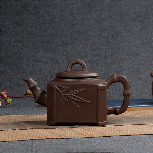 Chinese Yixing Zisha Clay Pottery Bamboo Leaf Auspicious Clay Pot 420Cc Teapot