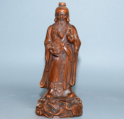 Chinese Boxwood Wood Carving Confucius Statue Wooden Sculpture Home Decor Art