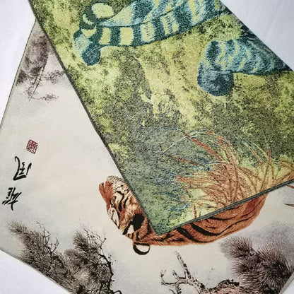 36"in Chinese Cloth Silk 12 Zodiac Animal Tiger Painting Home Decoration
