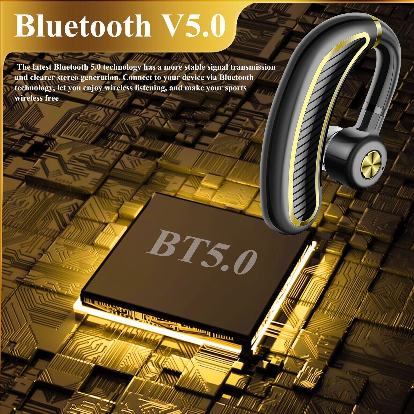 Wireless Bluetooth 5.0 Earpiece Headset Driving Trucker Earbuds Noise Cancelling