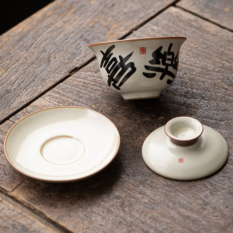 Ru Kiln Three Talents Gaiwan Ceramic Teacup Household Kung Fu Tea Set