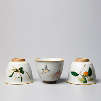 Ruyao Crackle Glaze Porcelain Tea Cup Handpainted Cup Antique Style Chinese Cup