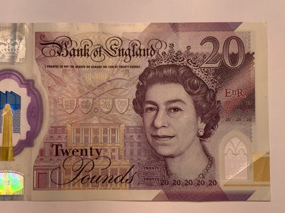 Great Britain Bank of England 20 Pound REAL Note United Kingdom Queen Elizabeth