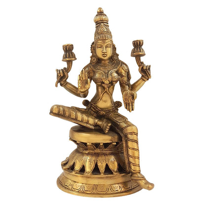 Hindu God Brass Goddess Sitting Laxmi Ji Idol Figurine Statue For Home Decor
