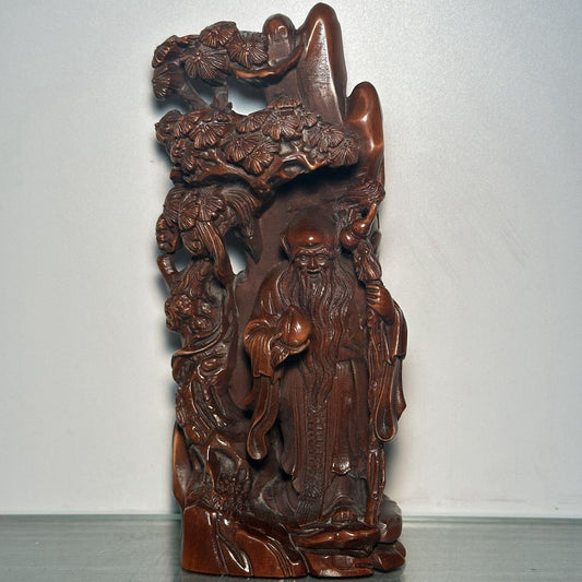 Vintage China Wood Carved God Of Longevity Figure Statue Decor Wooden Sculpture