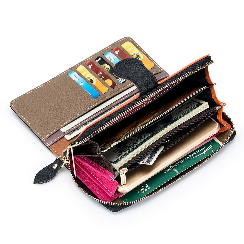 Genuine Cow Leather Long Wallets Coins Purses Clutches Bags Handbag Card Holders