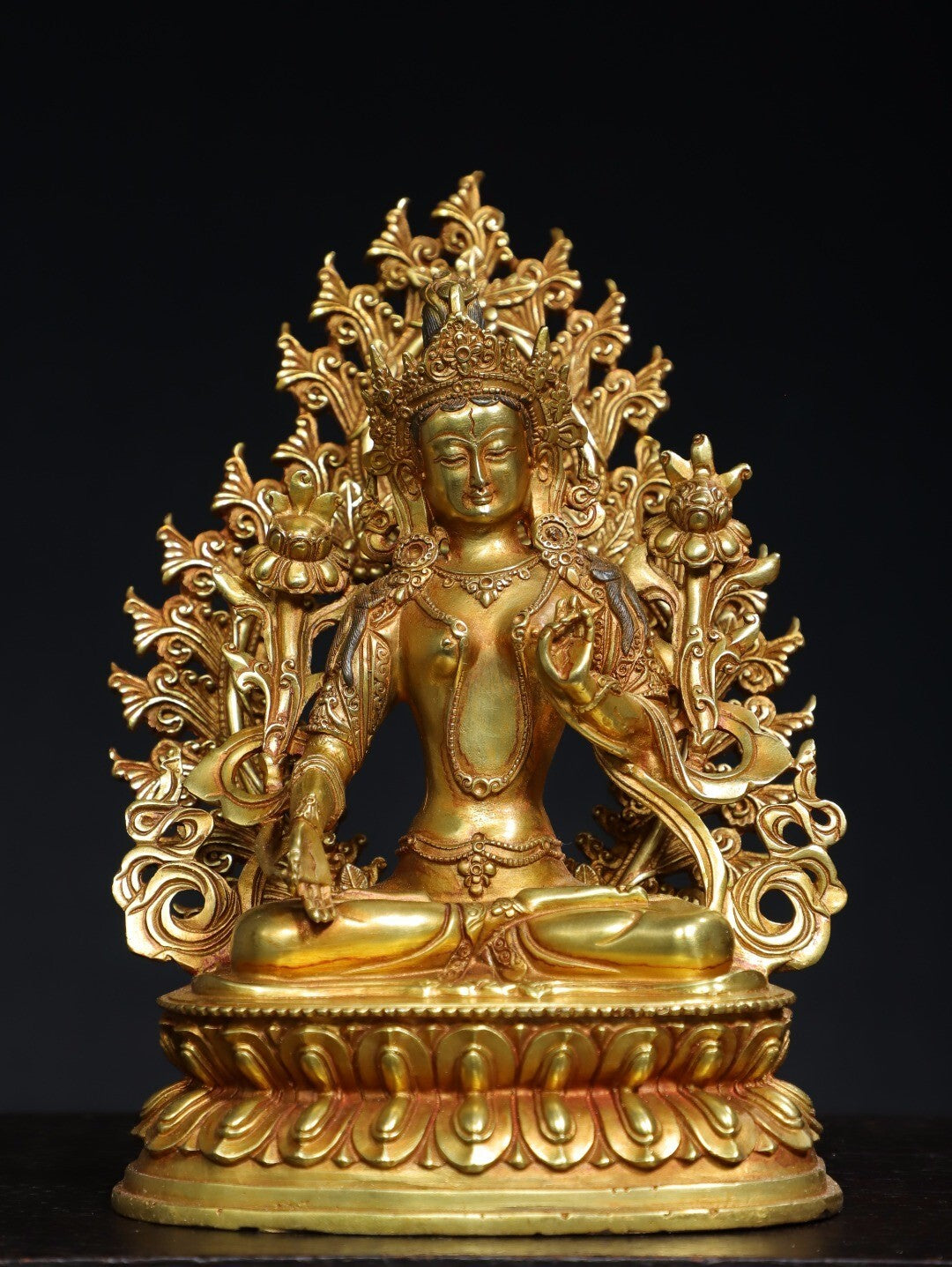 10"Tibet Buddhism Temple Bronze Gilt Tara Kwan-Yin GuanYin Goddess Buddha Statue