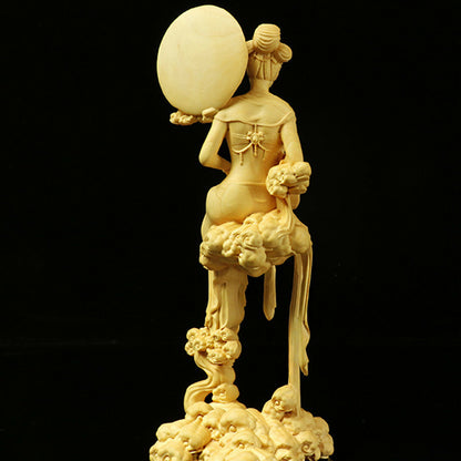 Chang'e Boxwood Wood Carving Statue Mythological Figure Sculpture Collection New