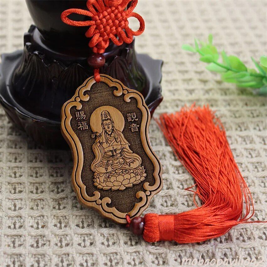 Wood KwanYin Car Hanging Ornament Bodhisattva Guanyin Pendants Buddha Statue