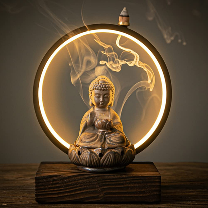 Ceramic Buddha Incense Burner with LED Light Home Office Decoration Gift Mystic