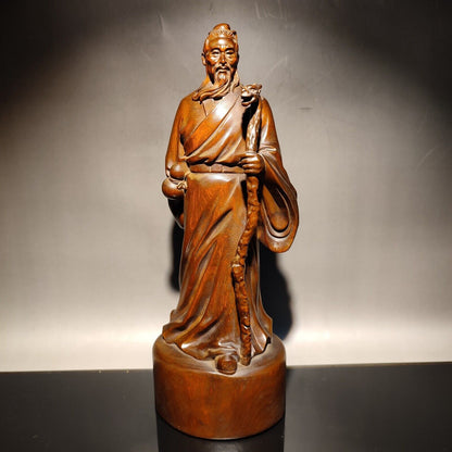 antique wooden carved figures Li Shizhen chinese boxwood wood statue vintage art