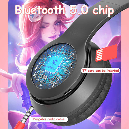 Bluetooth 5.0 Wireless Cat Rabbit Ear Headsets LED Headphones For Kids Girls Boy