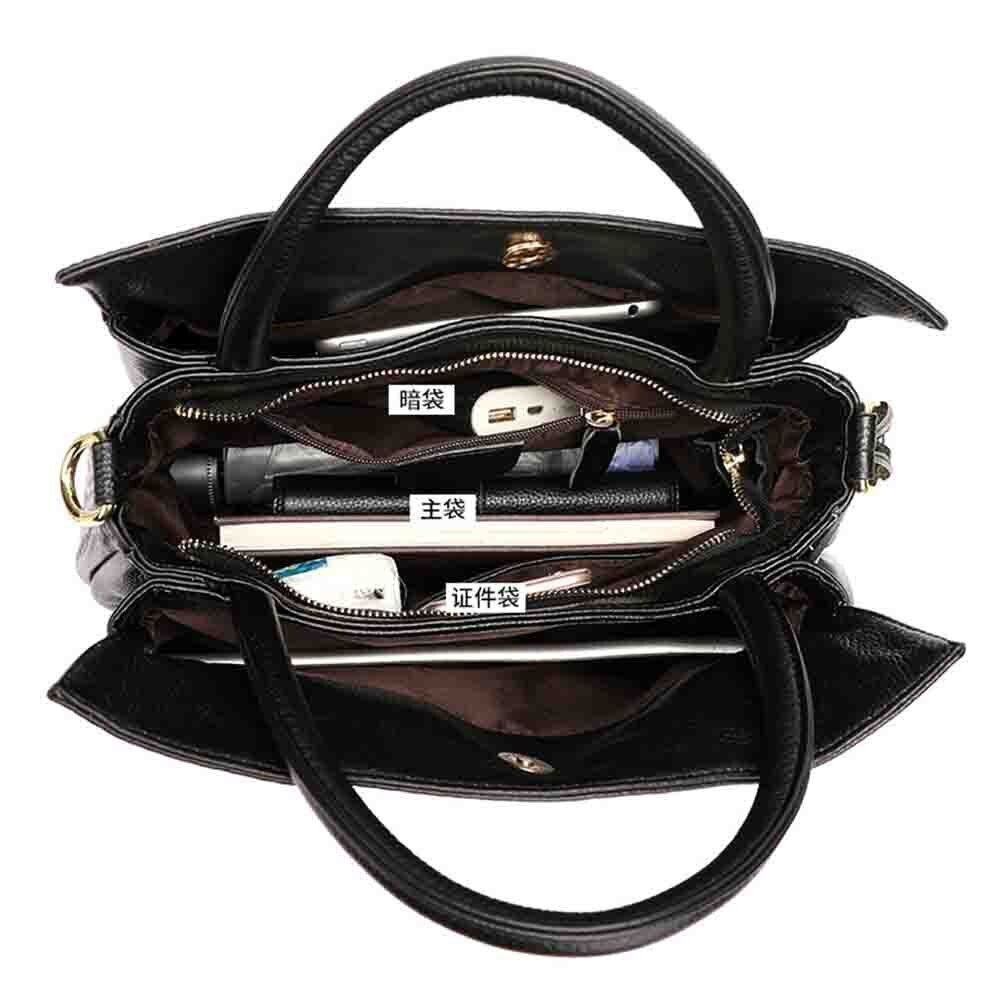 Fashion Bucket Bag Genuine Leather Handbag Purses Soft Casual Tote Bags Cotton