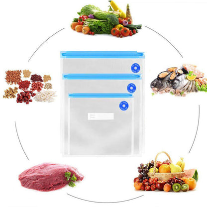 17pcs/set Reusable Vacuum Bag Food Saver Sealer Ziplock Storage Seal Pouch Bags